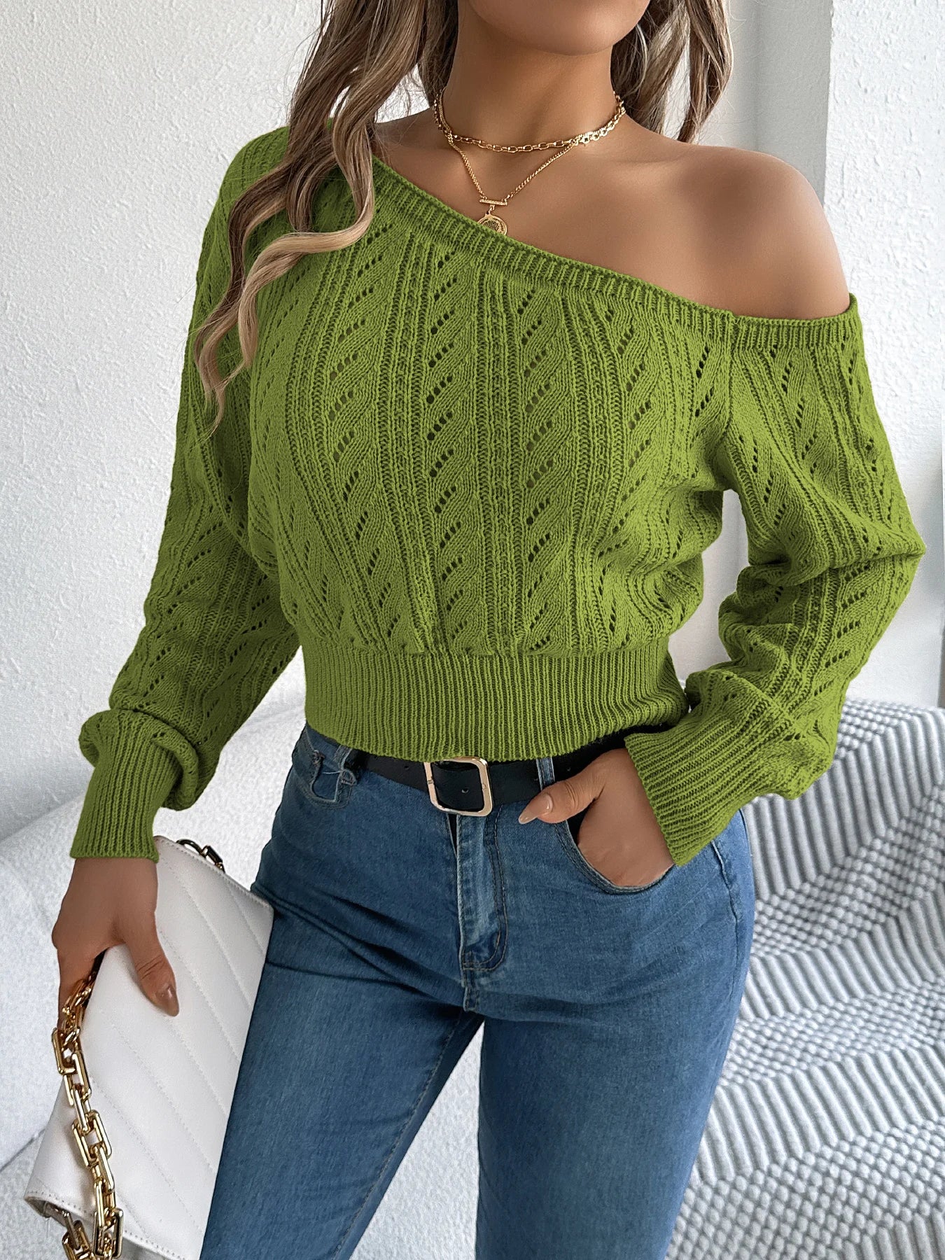 The Slouch Edit — Slash Neck Off-Shoulder Long Sleeve Knitted Pullover
