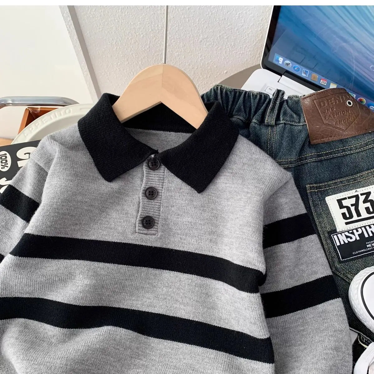 The Little Scholar — Knitted Polo Collar Warm Shirt