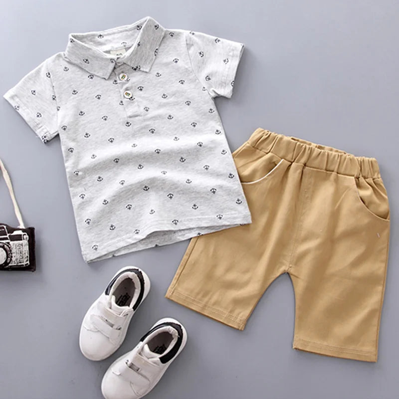 The Anchor Print — Cotton-Blend Short Sleeve Shorts Set