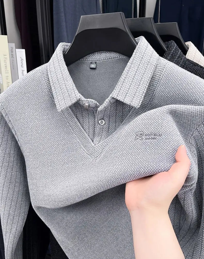 The Woolby Knit— Polo Collar Stripe Patchwork Thickened Wool Sweater