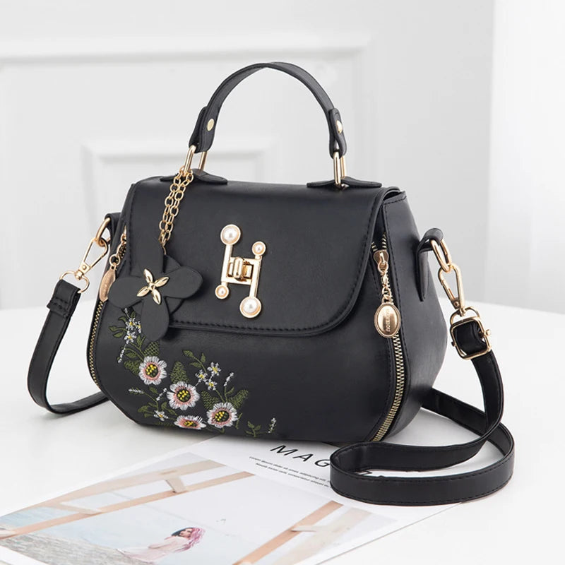 The Bloom Satchel — Embroidered PU Leather Crossbody Bag