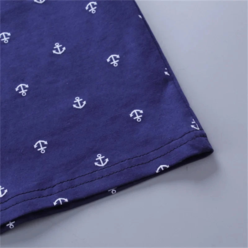 The Anchor Print — Cotton-Blend Short Sleeve Shorts Set