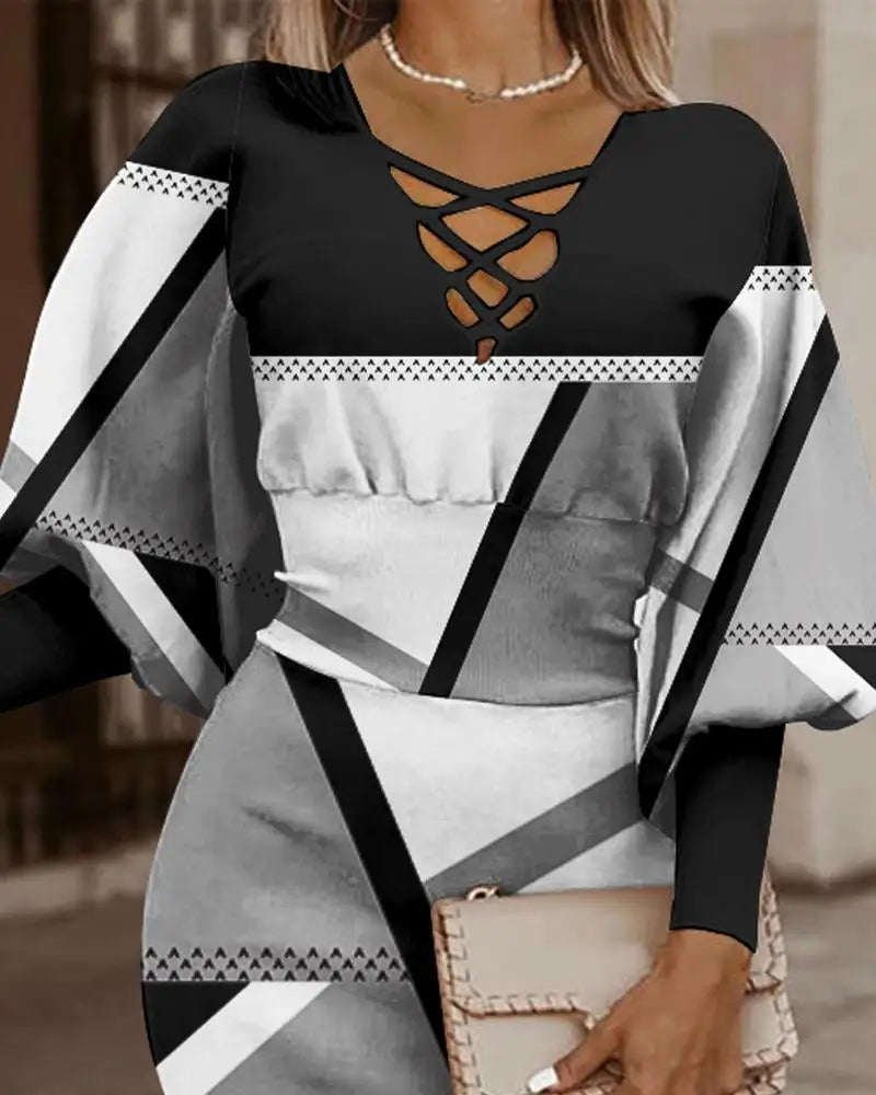 The Filomena — V-Neck Hollow-Waist Long Sleeve Dress