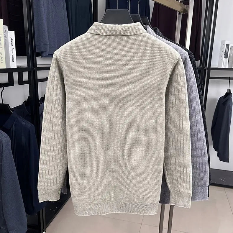 The Woolby Knit— Polo Collar Stripe Patchwork Thickened Wool Sweater