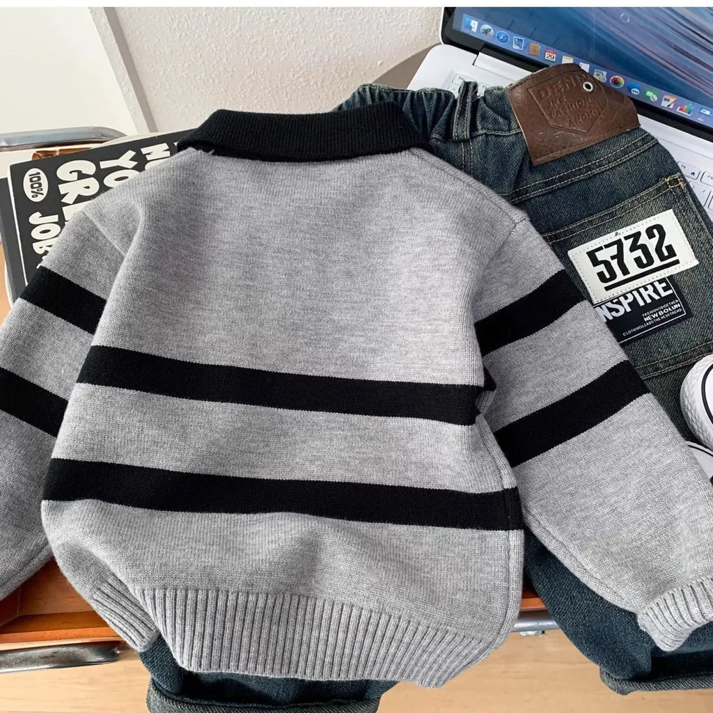 The Little Scholar — Knitted Polo Collar Warm Shirt