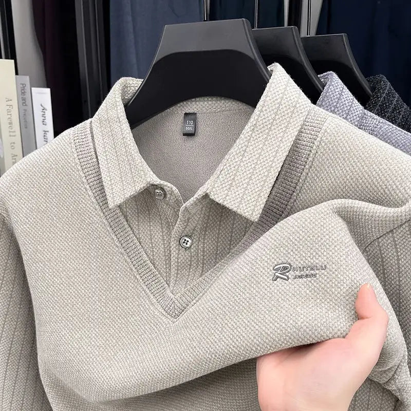 The Woolby Knit— Polo Collar Stripe Patchwork Thickened Wool Sweater