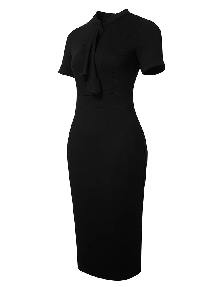 The Bow Affair — Solid Colour Short Sleeve Bodycon Midi Dress