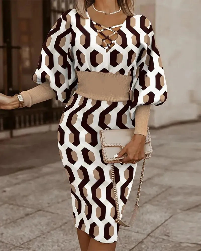 The Filomena — V-Neck Hollow-Waist Long Sleeve Dress