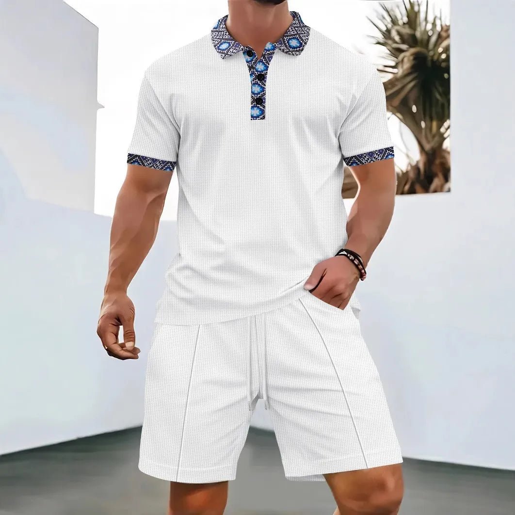 The Munice Set — Waffle-Knit Zip-Up Lapel Suit & Shorts