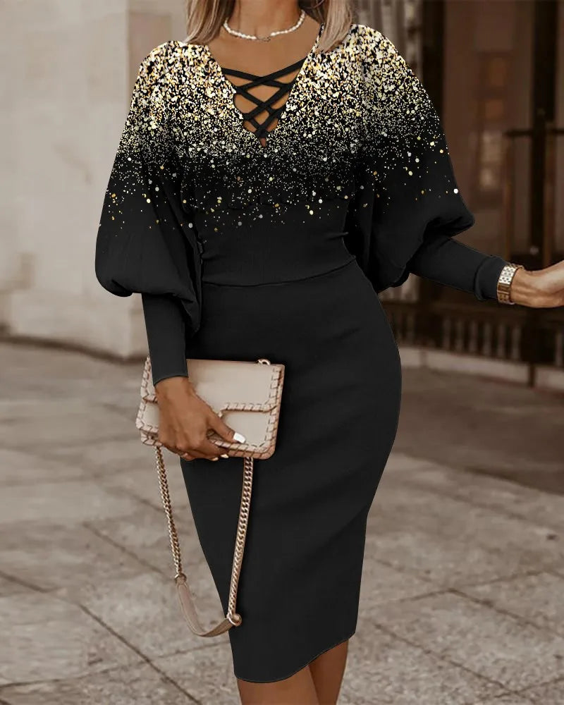 The Filomena — V-Neck Hollow-Waist Long Sleeve Dress