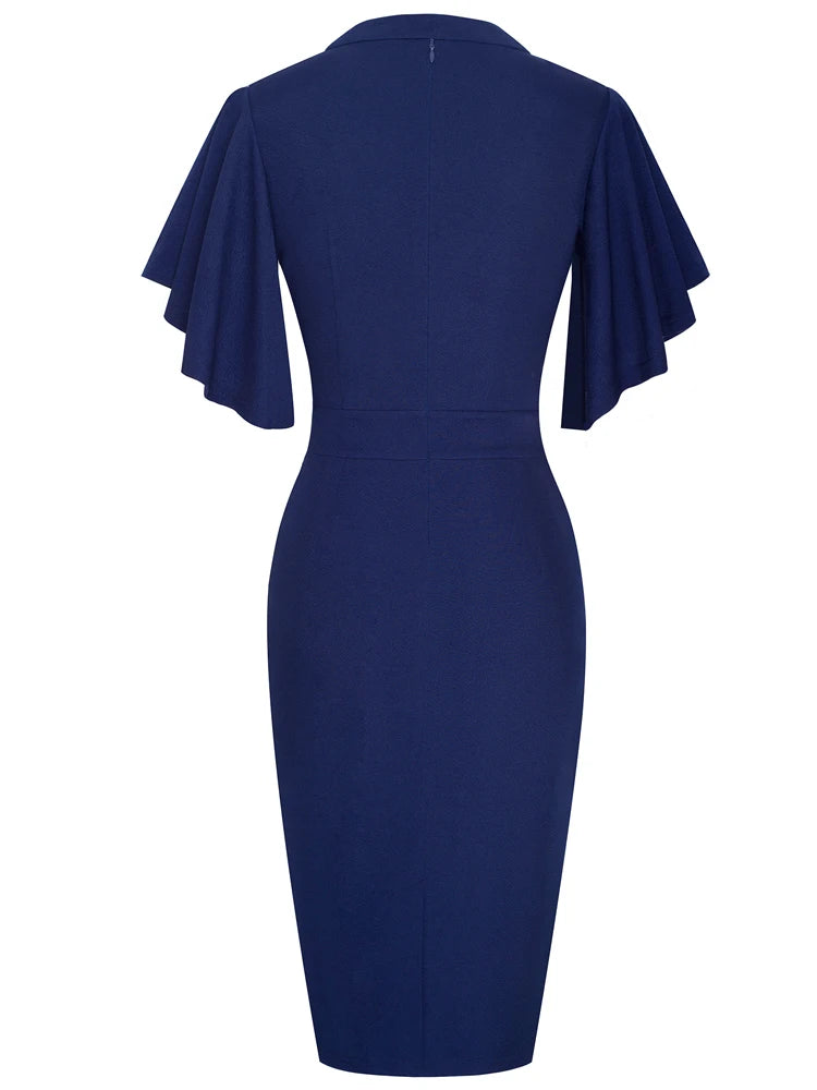 The Ruffle Edit — Solid Colour Short Sleeve Ruffle Bodycon Pencil Dress