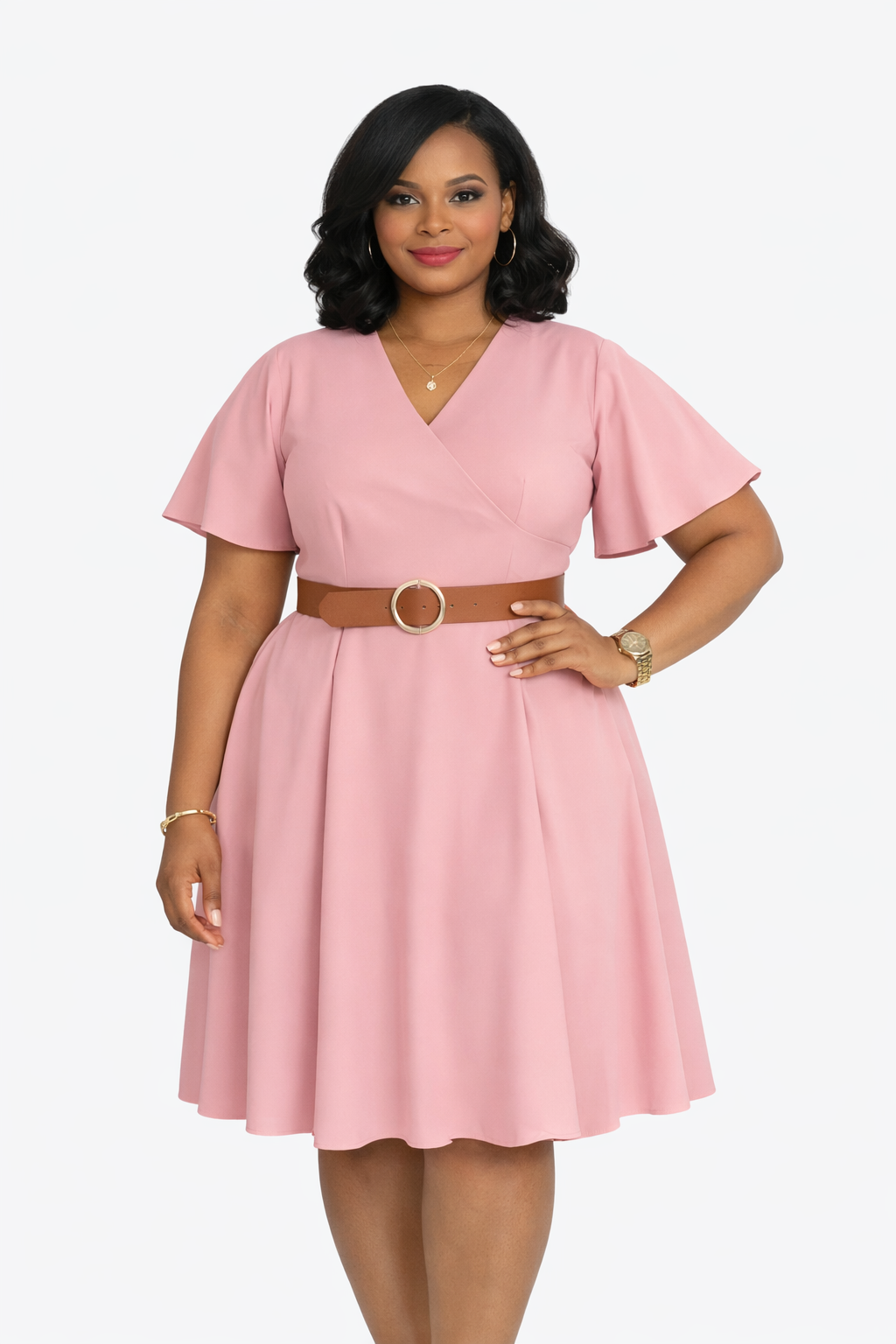 The Isadora — Flare Sleeve Belted Fit & Flare Midi Dress